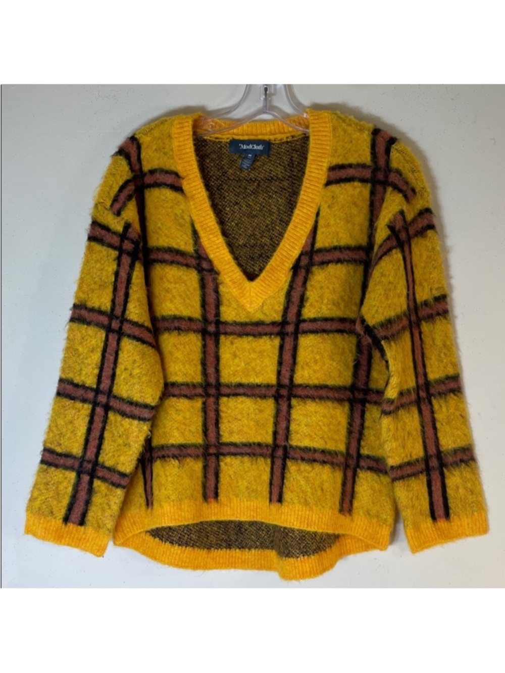 Modcloth Boho Already Checked Pullover Sweater In Yellow Checkered. Medium. NWT.
